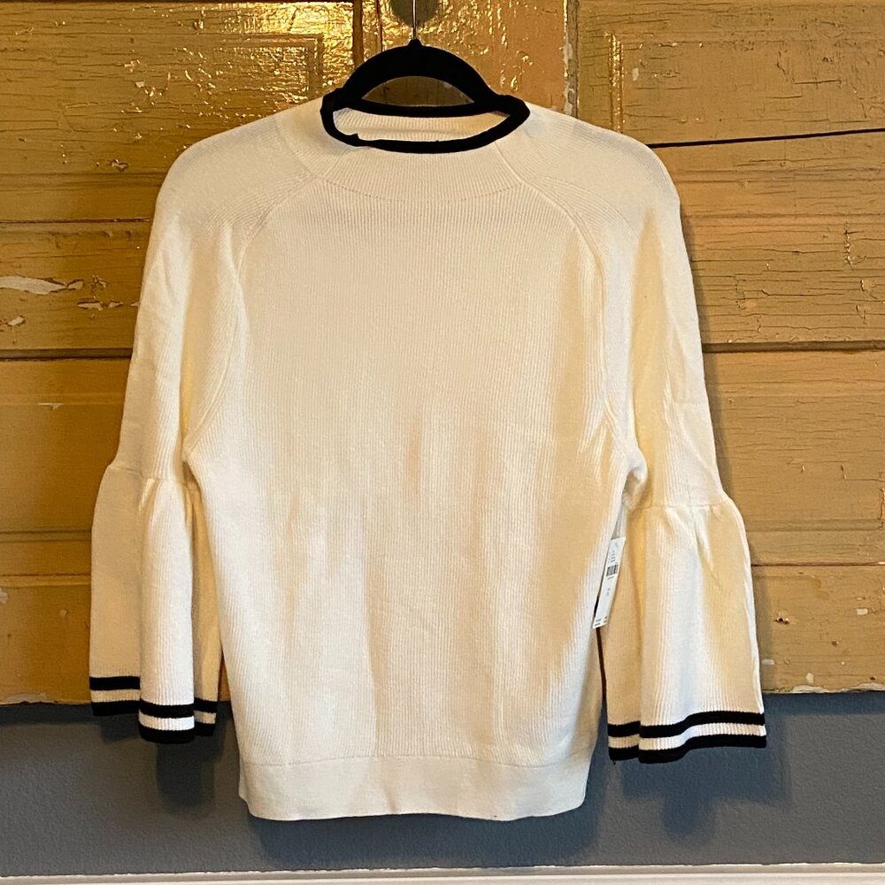 Anthropologie Black and White Neilson Modern Sweater with Bell Sleeves